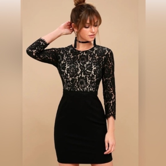 Lulus Dresses & Skirts - Lulus Dress Black Lace Bodycon Size Medium Long Sleeve LBD Whimsygoth Witchy